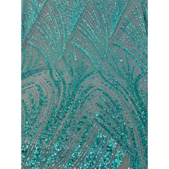 Κεντημένη Δαντέλα Παγιέτας “Turquoise Peacock”