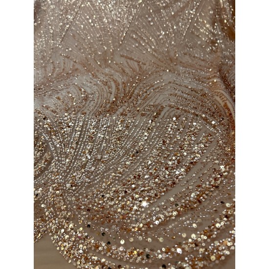 Κεντημένη Δαντέλα Παγιέτας “Golden Nude Elegance”