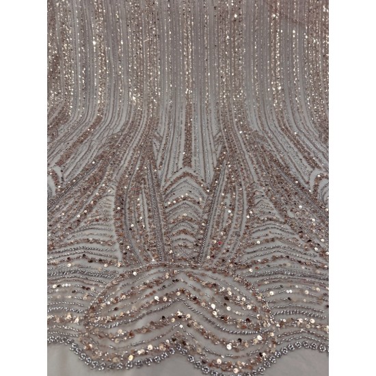 Κεντημένη Δαντέλα Παγιέτας “Ivory Rose Gold Cathedral