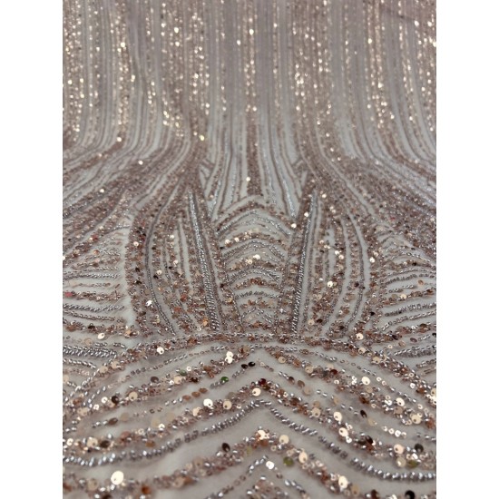 Κεντημένη Δαντέλα Παγιέτας “Ivory Rose Gold Cathedral