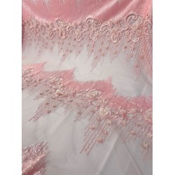 Κεντημένη δαντέλα τούλι με 3D άνθη & πέρλες – Blush Pink Couture