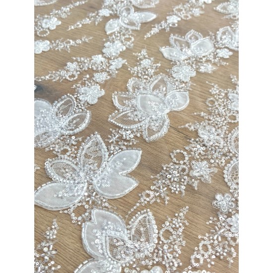Floral Beaded Sequin Bridal Lace Fabric