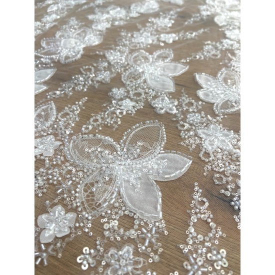Floral Beaded Sequin Bridal Lace Fabric