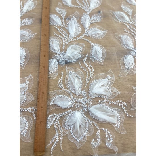 Ivory Petals – 3D Feather Embellished Bridal Lace