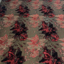 Μπροκάρ Floral Jacquard – Μαύρο, Κόκκινο & Χρυσό