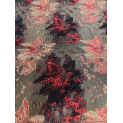 Μπροκάρ Floral Jacquard – Μαύρο, Κόκκινο & Χρυσό