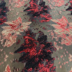 Μπροκάρ Floral Jacquard – Μαύρο, Κόκκινο & Χρυσό