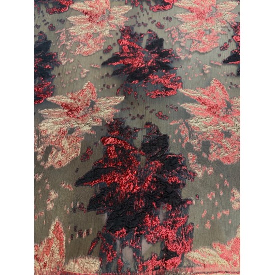 Μπροκάρ Floral Jacquard – Μαύρο, Κόκκινο & Χρυσό