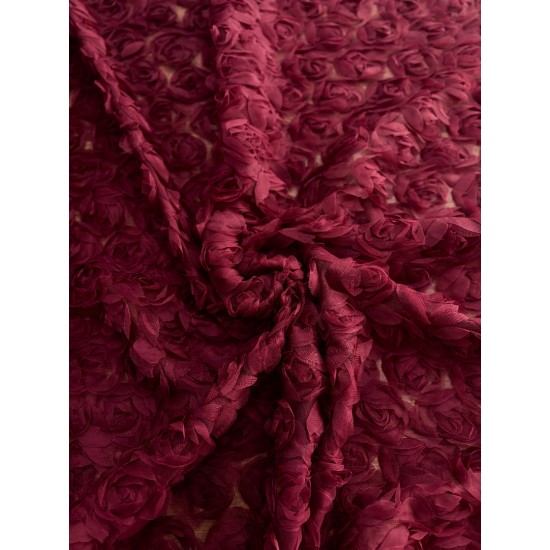 Ύφασμα με Ανάγλυφα Τριαντάφυλλα 3D – Μπορντώ